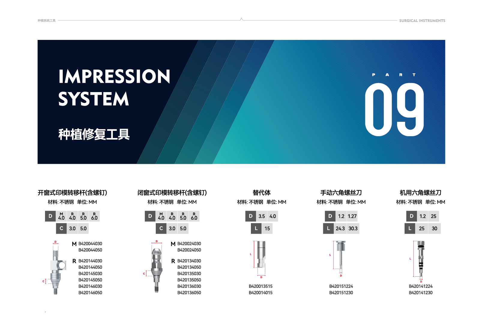 种植修复工具 IMPRESSION SYSTEM - 安歌种植体系统规格